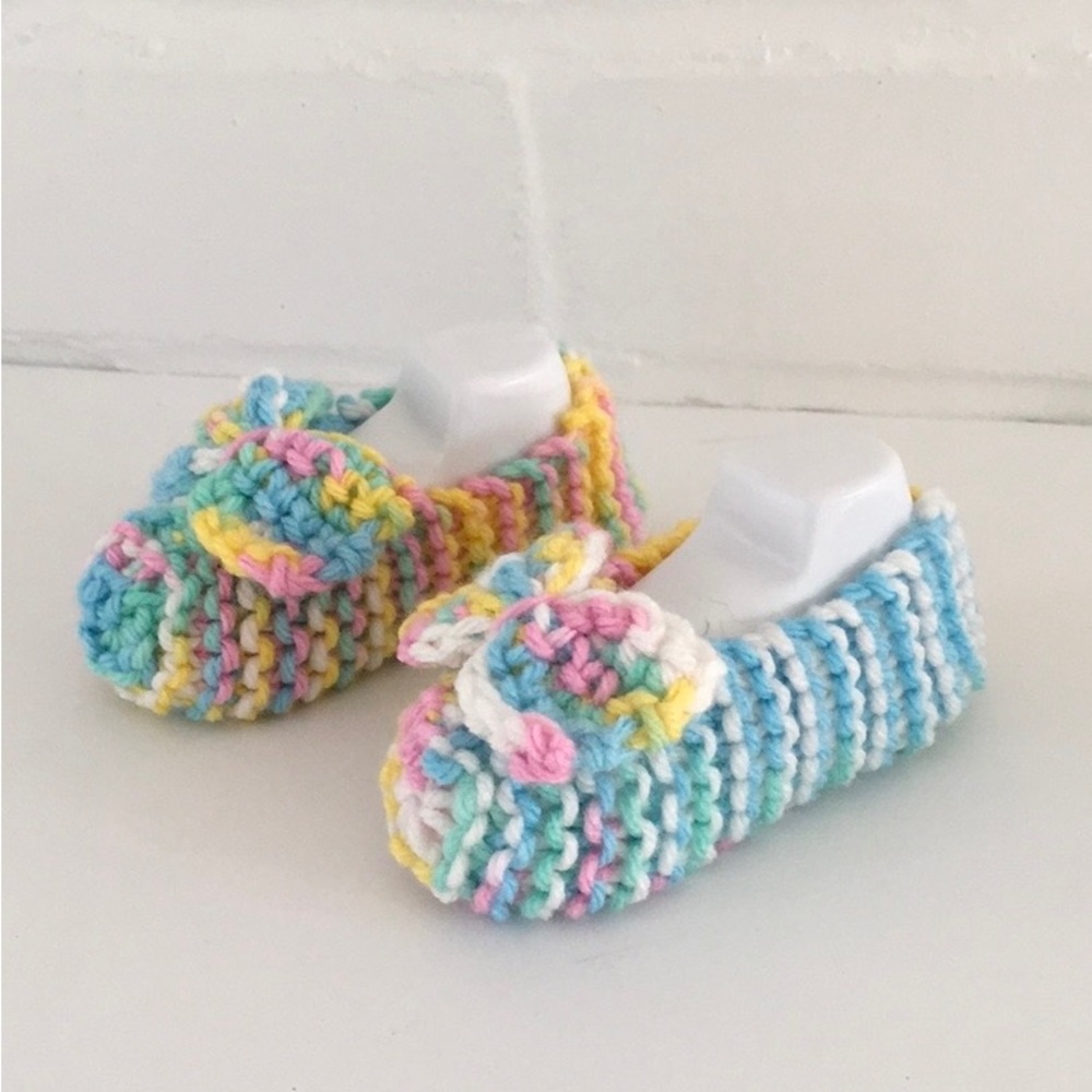 Multi-Colored Pastel Knitted Baby Booties Shoes Slippers With Bow